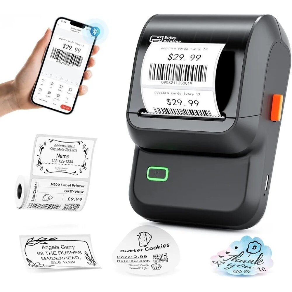 Label Maker Machine with Tape, M100 Bluetooth Printer, Versatile Black